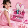 Wooden Makeup Desk Toy Set for Early Childhood Education Love Shaped Makeup Desk Girl Role Playing Pretend Toy Set