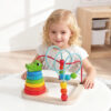 Wooden Stacking Tower and Bead Maze for Children's Early Cognitive Color Puzzle Wooden Bead Toy