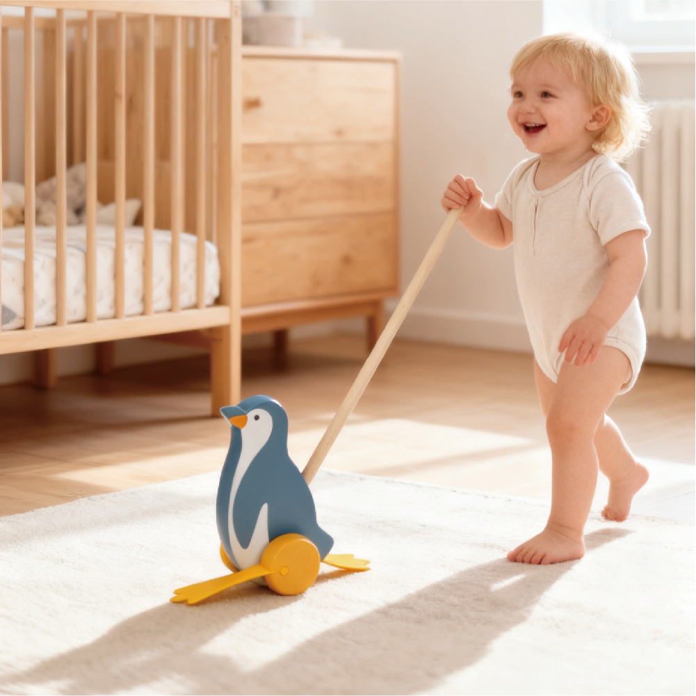 Wooden Dragging Toys for Preschool Education Penguin Push Pull Walking Toys