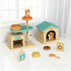New Wooden Toy House Dog and cat Pet Set, Children's Pretend Pet Feeding Game Set