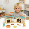 New Wooden Toy House Dog and cat Pet Set, Children's Pretend Pet Feeding Game Set