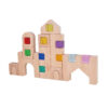 22Pcs Children's Montessori Wooden Cabin Toy  Acrylic Gemstone Cube Stacking Block  Color Cognition Learning Toy