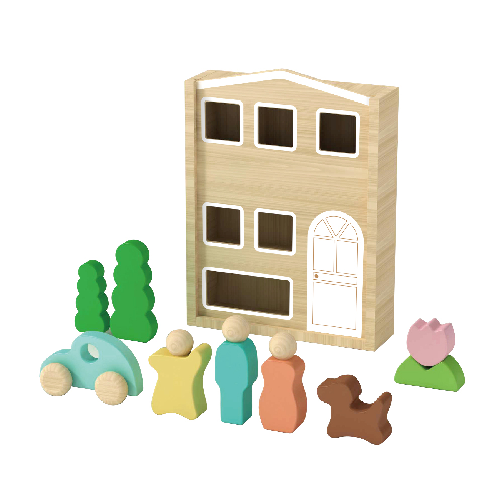 Children's Montessori Rainbow Wooden Dollhouse Toy Set Interactive Educational Early Learning Toys