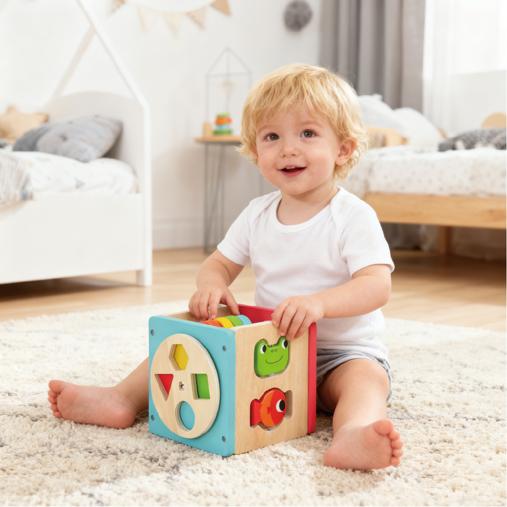 Wooden Multifunctional Activity Cube Toy Montessori Early Learning Wooden Box Toy