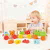 Educational Wooden Train Stacking Toys for Baby with Puzzle Colors and Animal Shapes