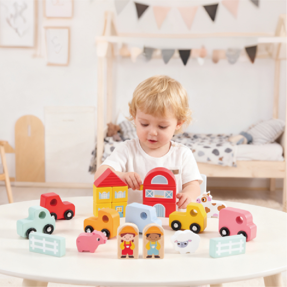 Wooden Farm Building Blocks Stacking Toy Set for Children DIY Stacking Toys